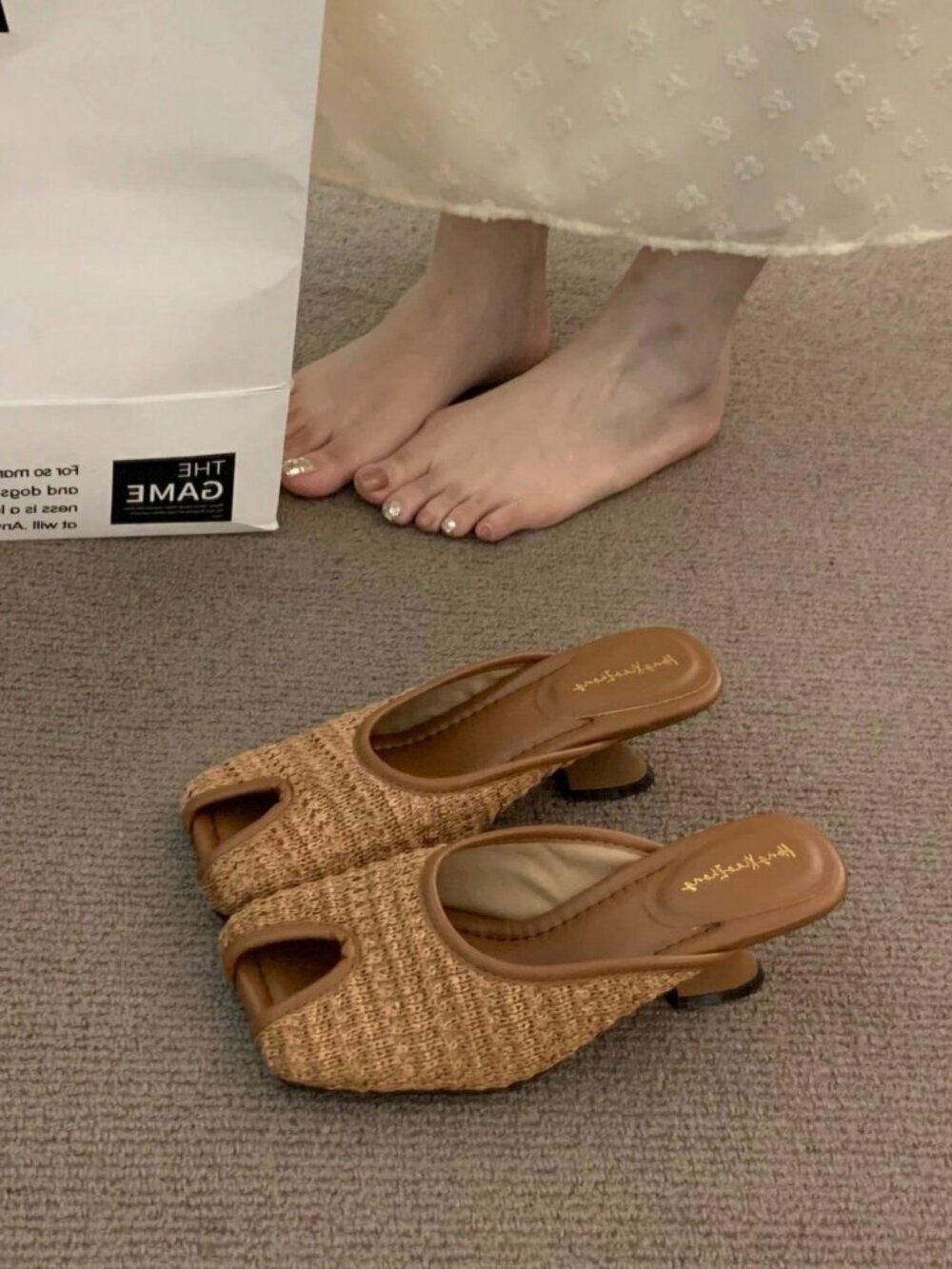 Brown Women's Woven Thick Heel open Toe Sandals